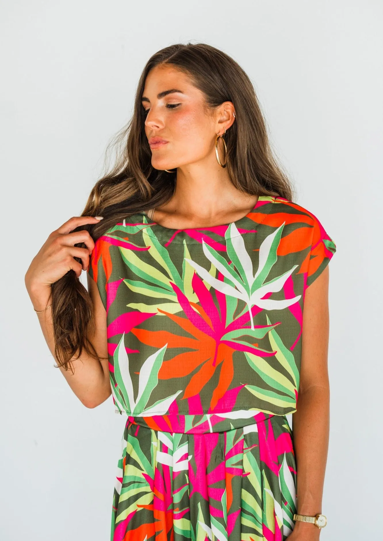 Forgotten Paradise Tropical Linen Crop Top