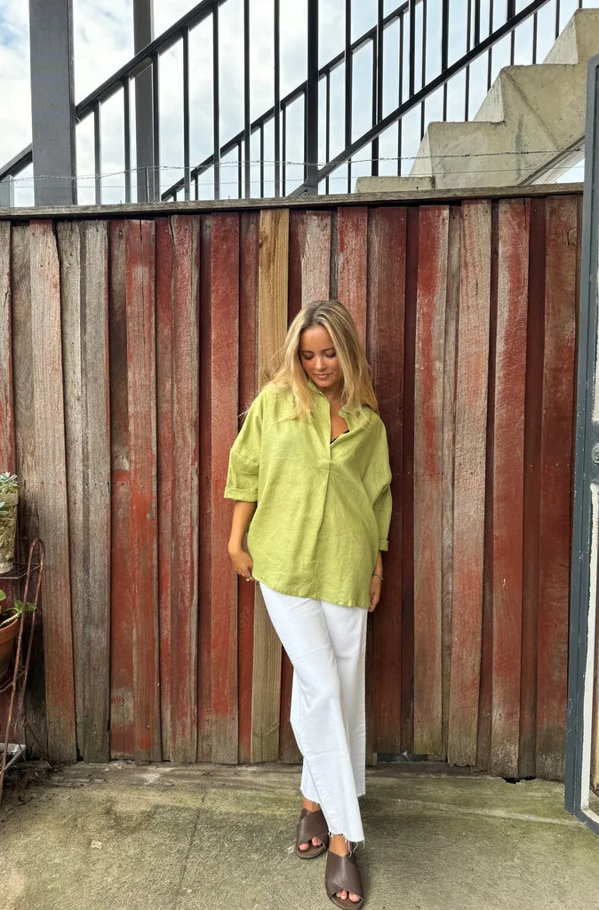 Frockk Riley Linen Top in Avocado