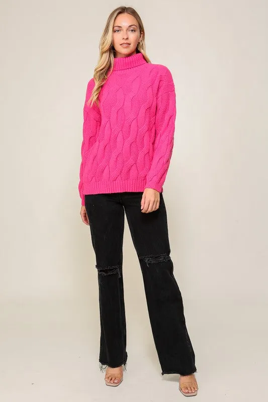 Fuchsia Twisted Mock Turtleneck Sweater