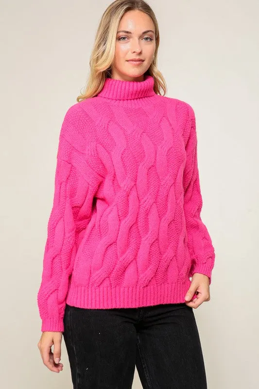 Fuchsia Twisted Mock Turtleneck Sweater