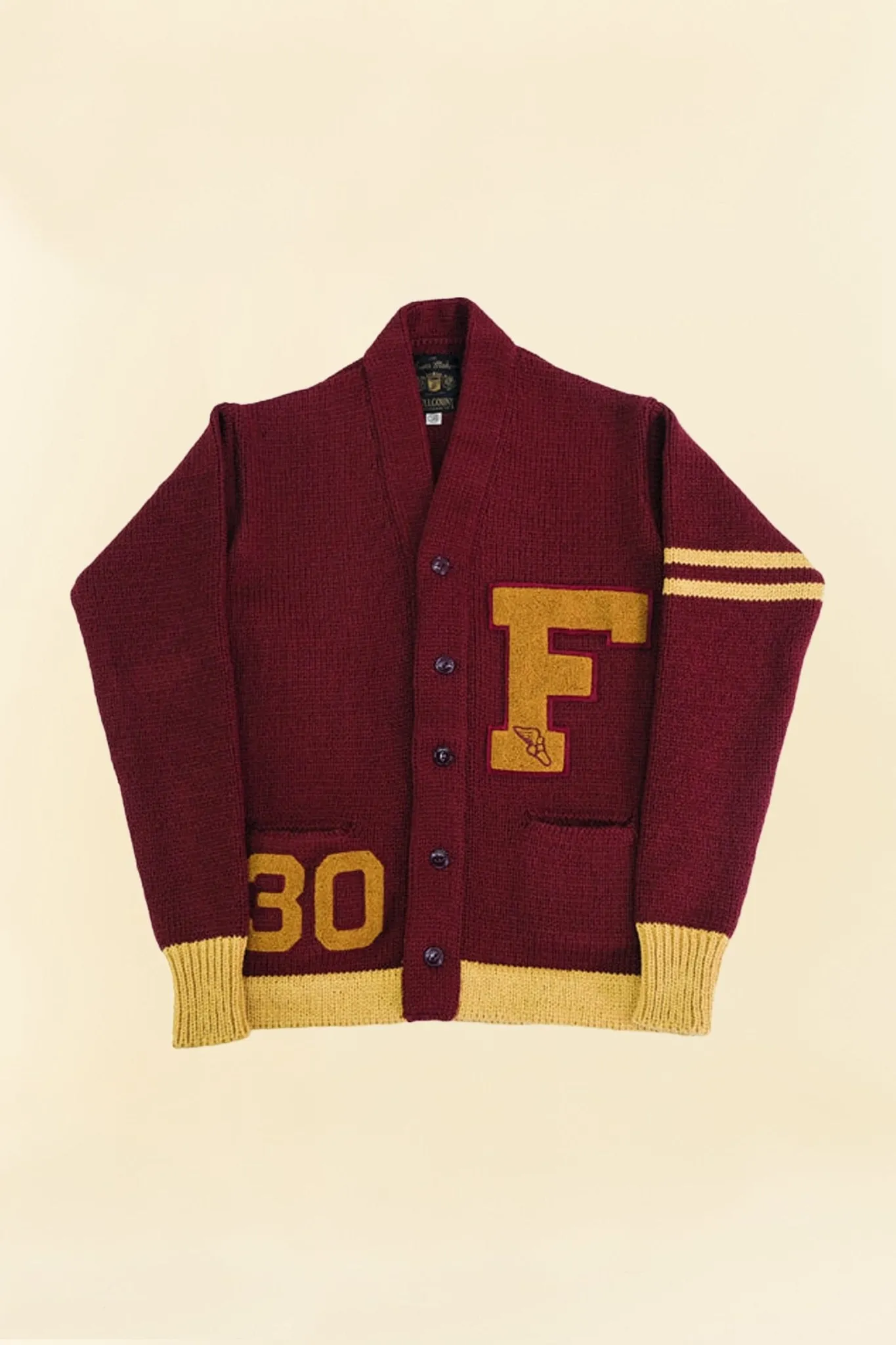 Fullcount Husk Wool Letterman Cardigan - Burgundy