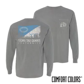 Gray Comfort Colors Flag Long Sleeve Pocket Tee