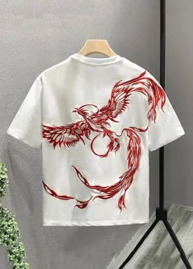 Handmade White O-Neck Embroideried Cotton T Shirts Men Summer LK042