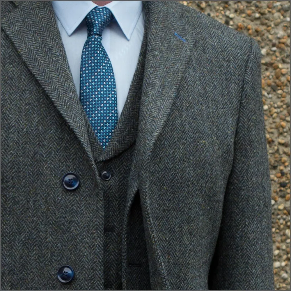 Harris Tweed Blue Heather Herringbone Overcoat--