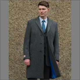 Harris Tweed Blue Heather Herringbone Overcoat--