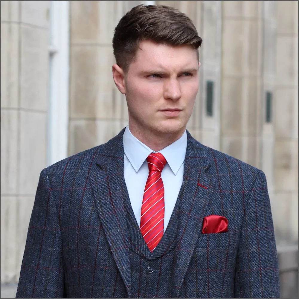 Harris Tweed Blue, Wine Check 3pc Suit>