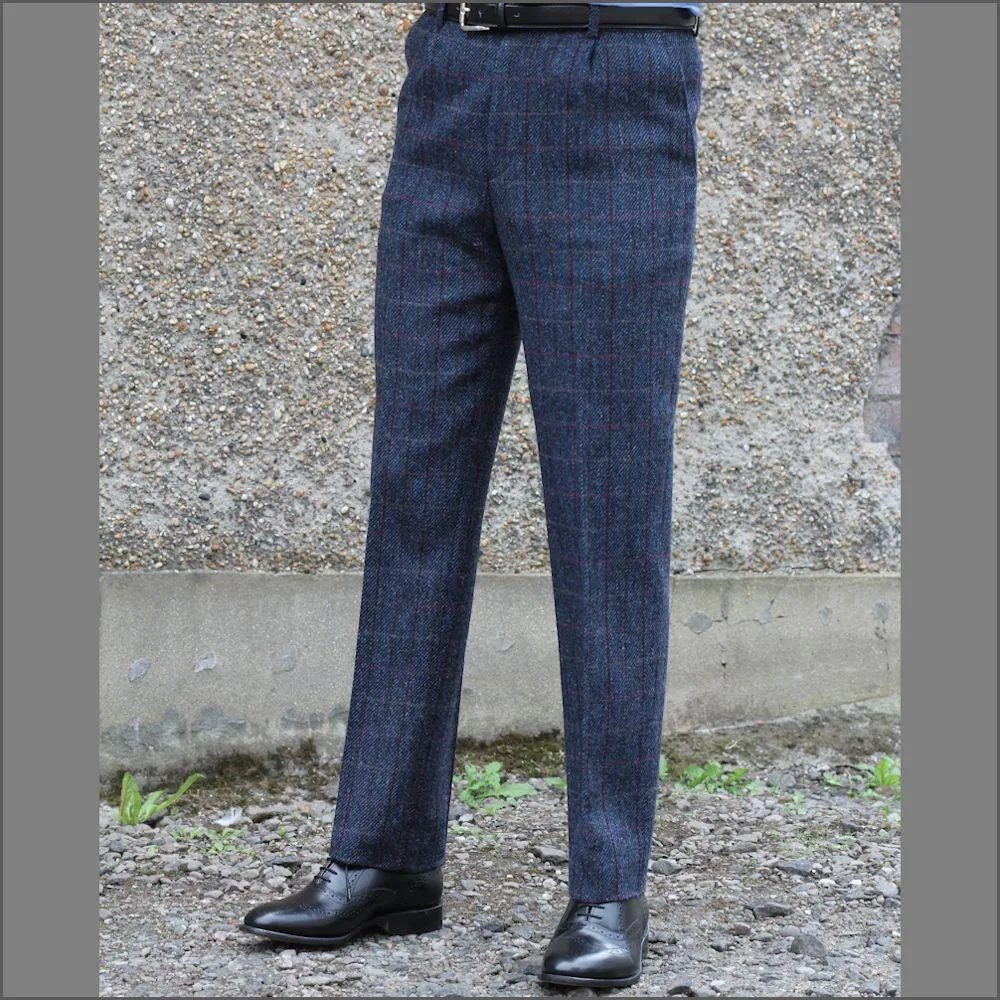 Harris Tweed Blue, Wine Check 3pc Suit>