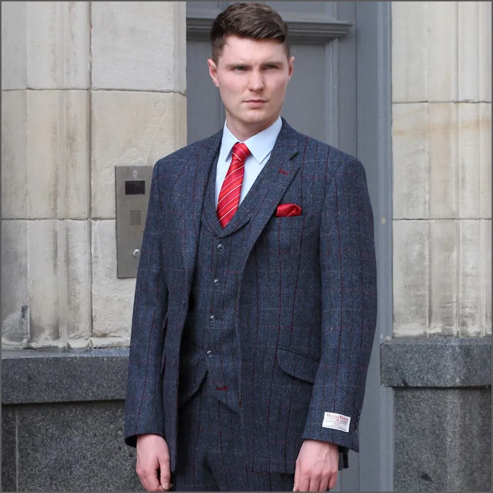 Harris Tweed Blue, Wine Check 3pc Suit>