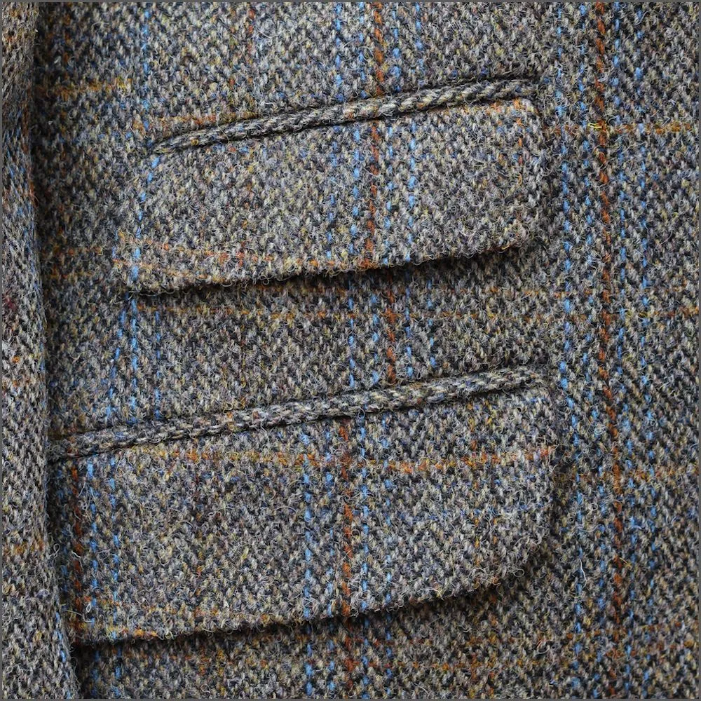 Harris Tweed Brown, Blue Herringbone Jacket>>