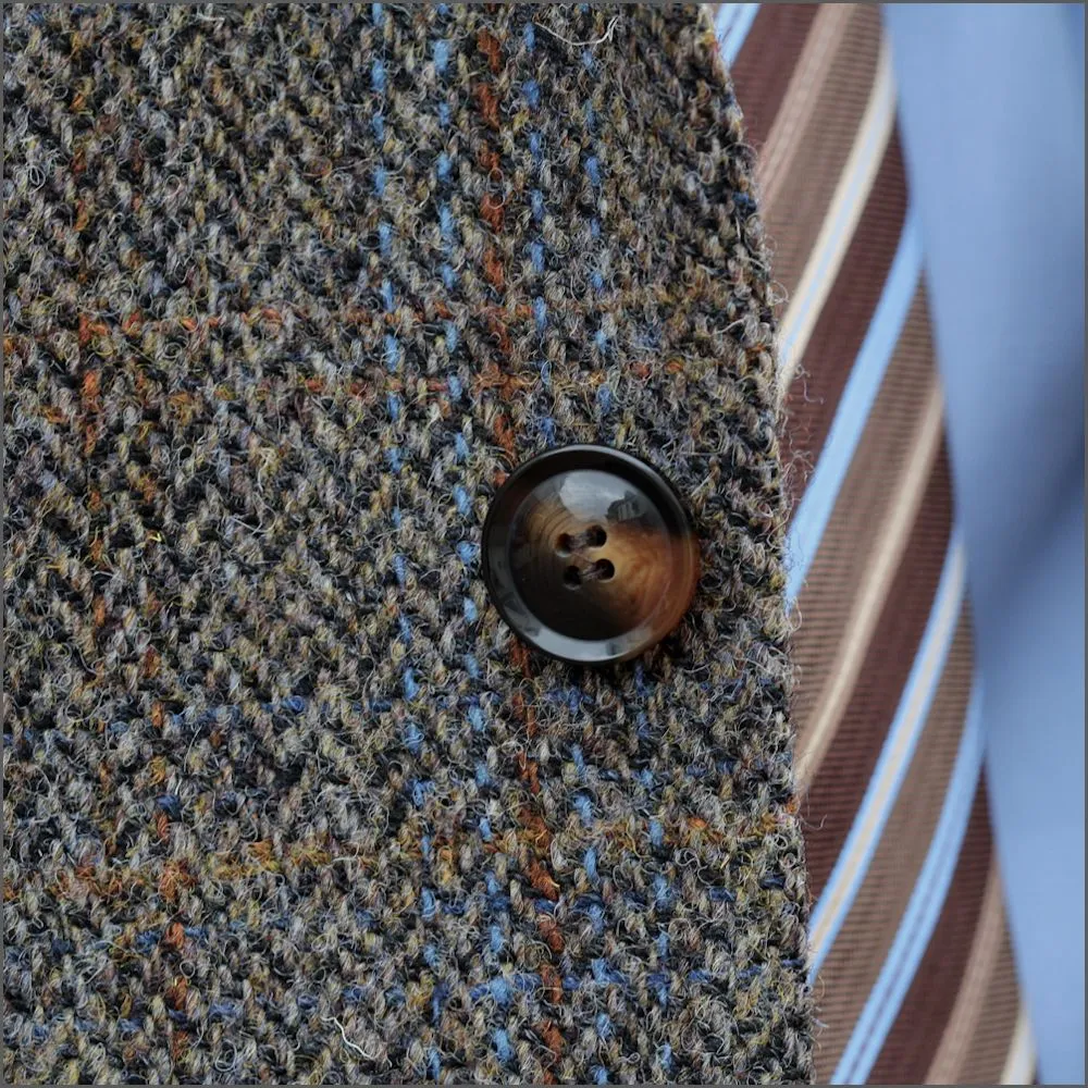 Harris Tweed Brown, Blue Herringbone Jacket>>