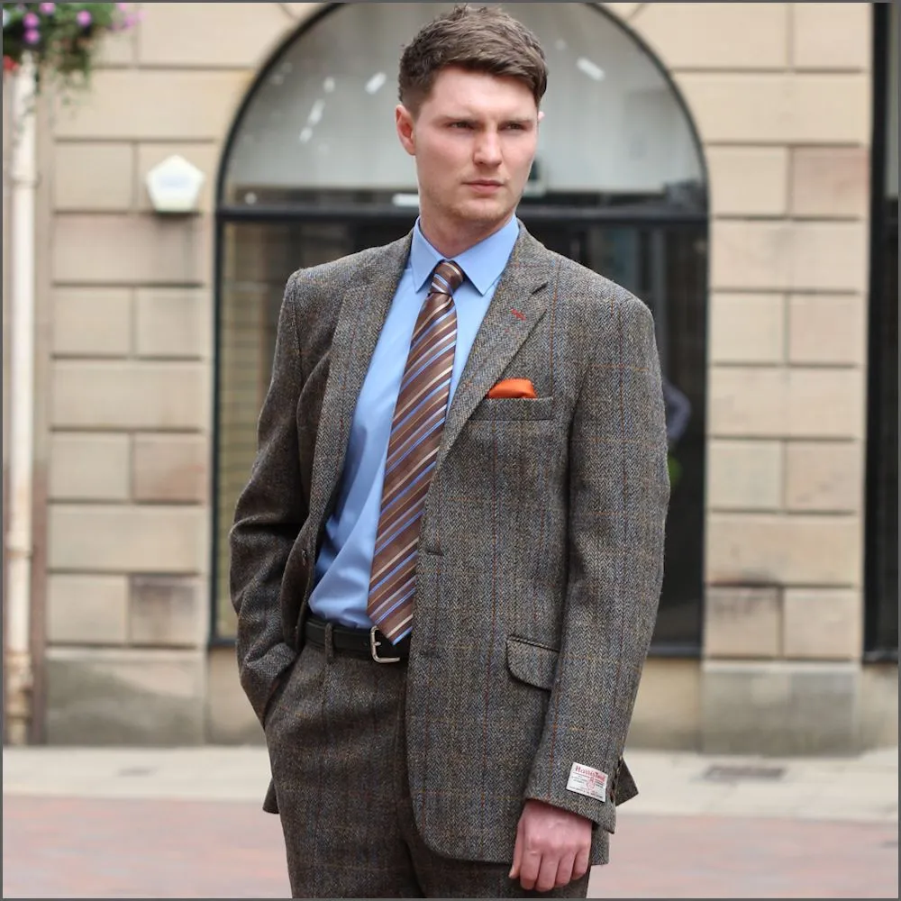 Harris Tweed Brown, Blue Herringbone Jacket>>