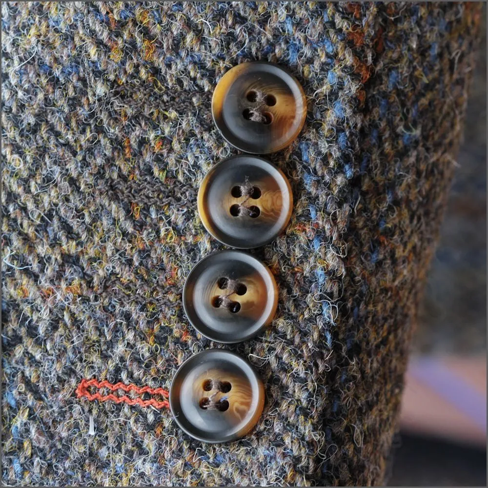 Harris Tweed Brown, Blue Herringbone Jacket>>