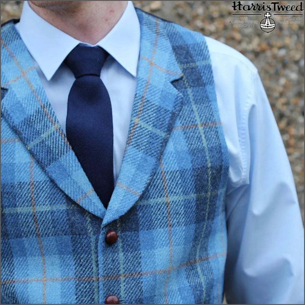 Harris Tweed Light Blue Check Waistcoat--