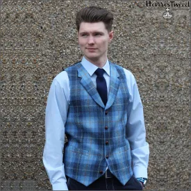 Harris Tweed Light Blue Check Waistcoat--