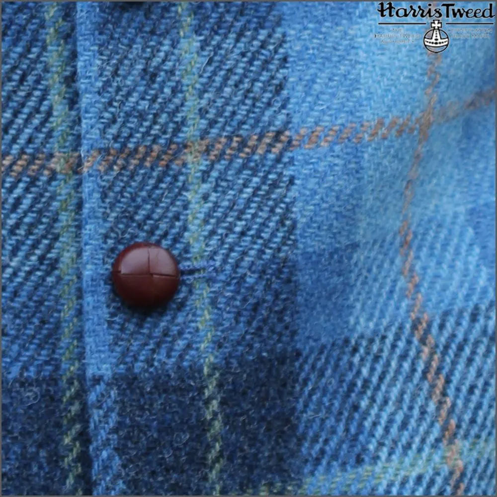 Harris Tweed Light Blue Check Waistcoat--