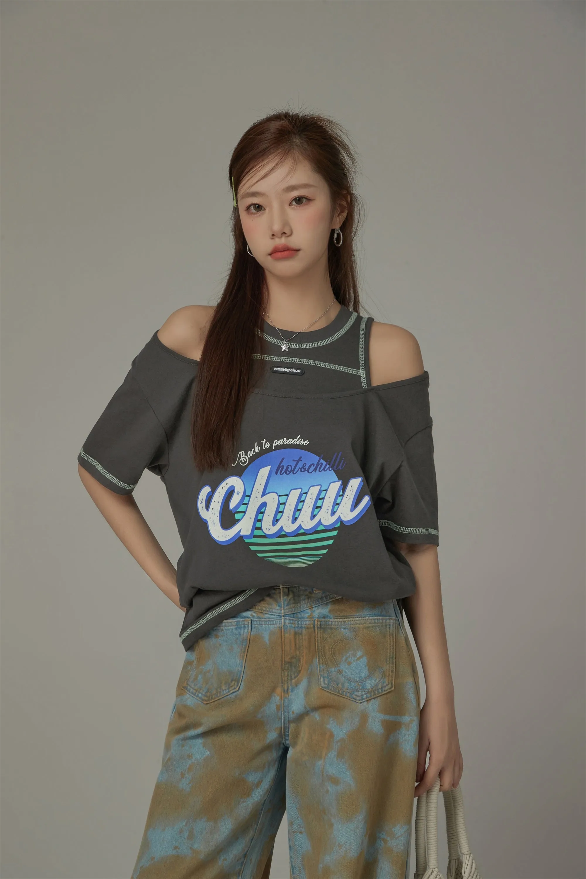 Hot And Chilli Off Shoulder Loose Fit T-Shirt