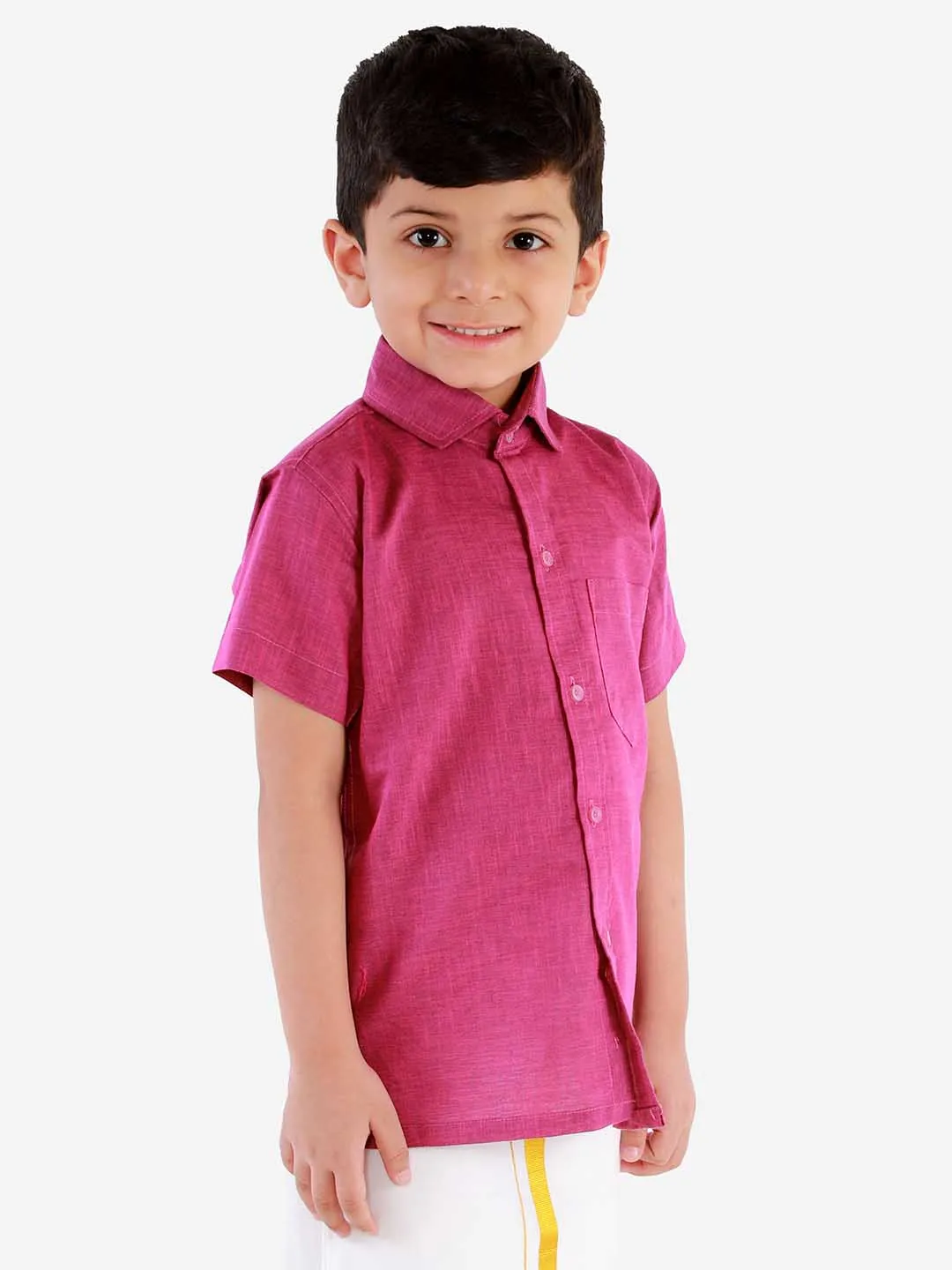 Jashvi Boys' Majenta Purple Cotton Short Sleeves Ethnic Shirt