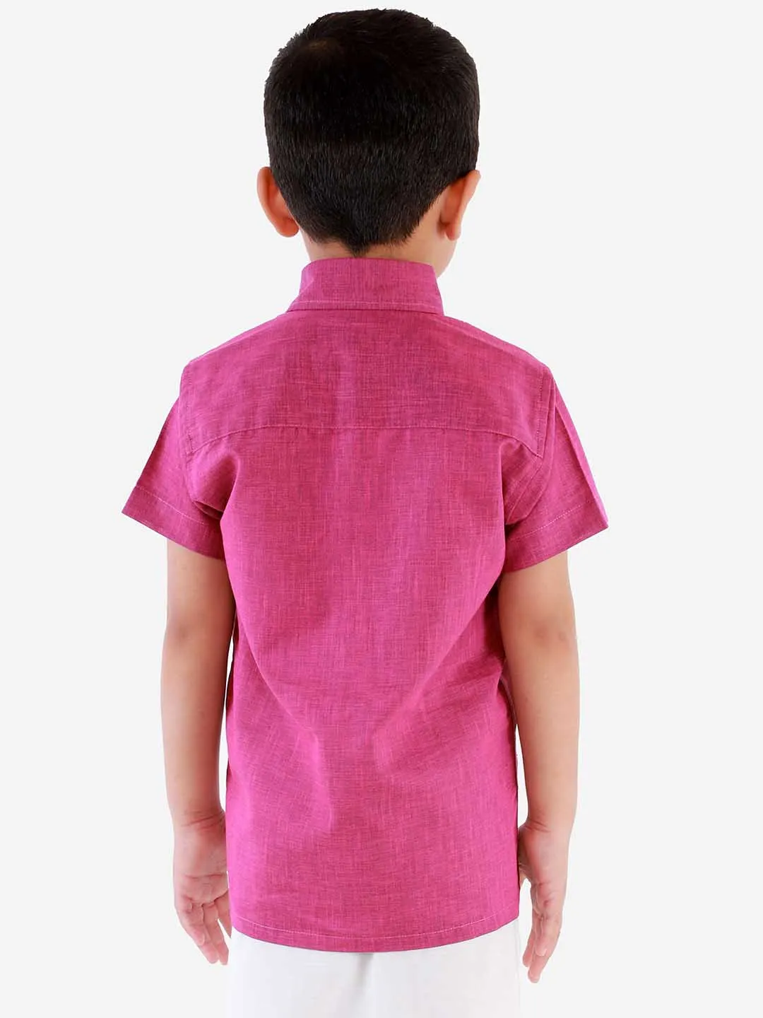 Jashvi Boys' Majenta Purple Cotton Short Sleeves Ethnic Shirt