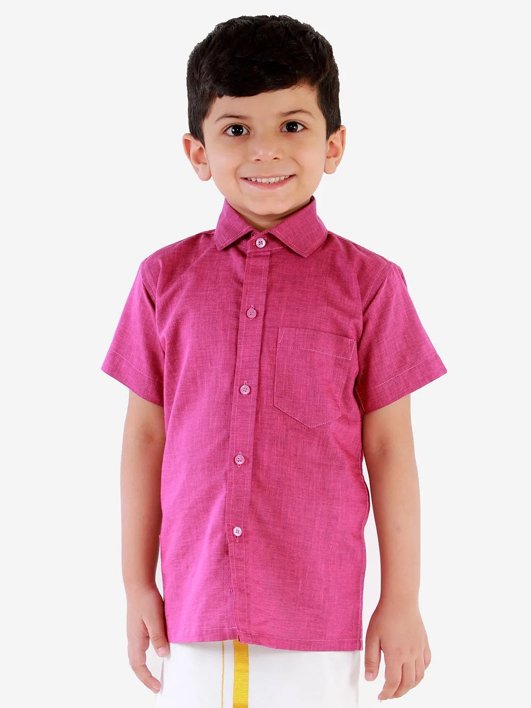 Jashvi Boys' Majenta Purple Cotton Short Sleeves Ethnic Shirt