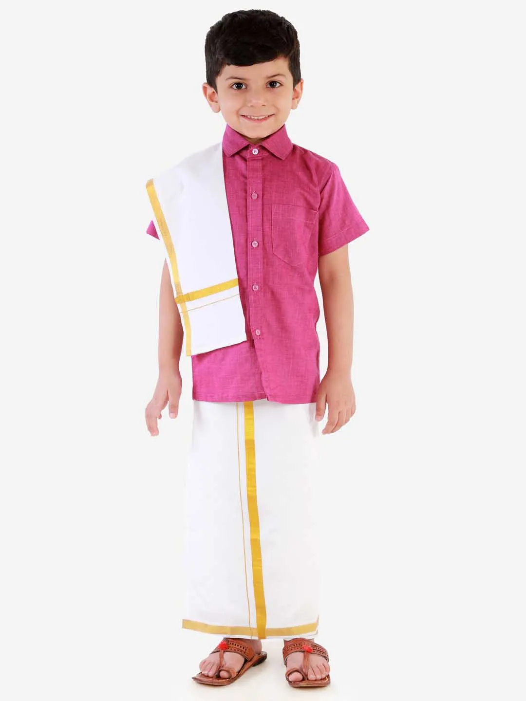 Jashvi Boys' Majenta Purple Cotton Short Sleeves Ethnic Shirt