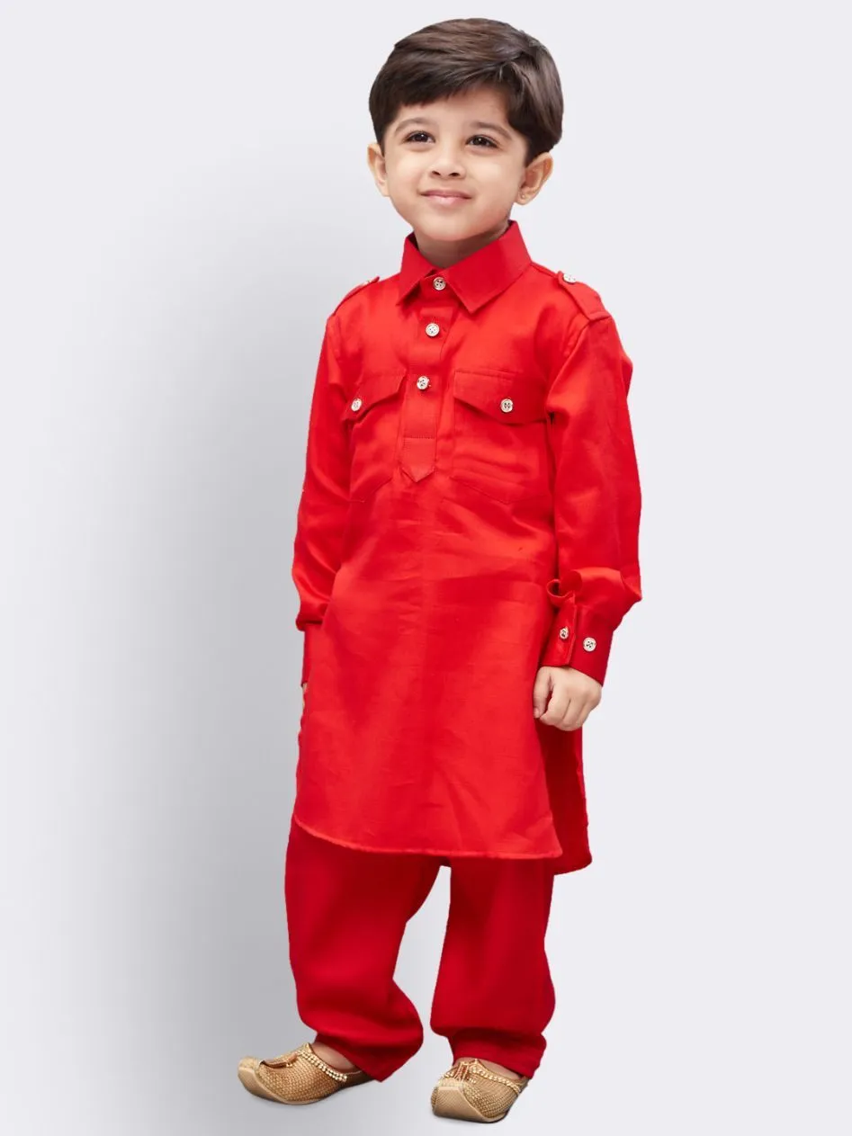 Jashvi Boys' Red Cotton Pathani