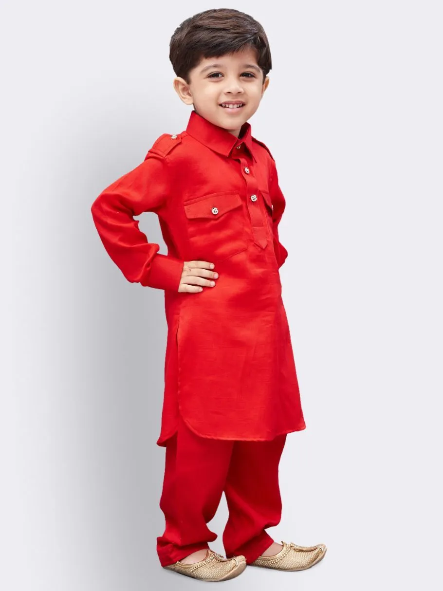 Jashvi Boys' Red Cotton Pathani