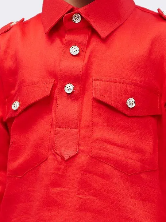 Jashvi Boys' Red Cotton Pathani