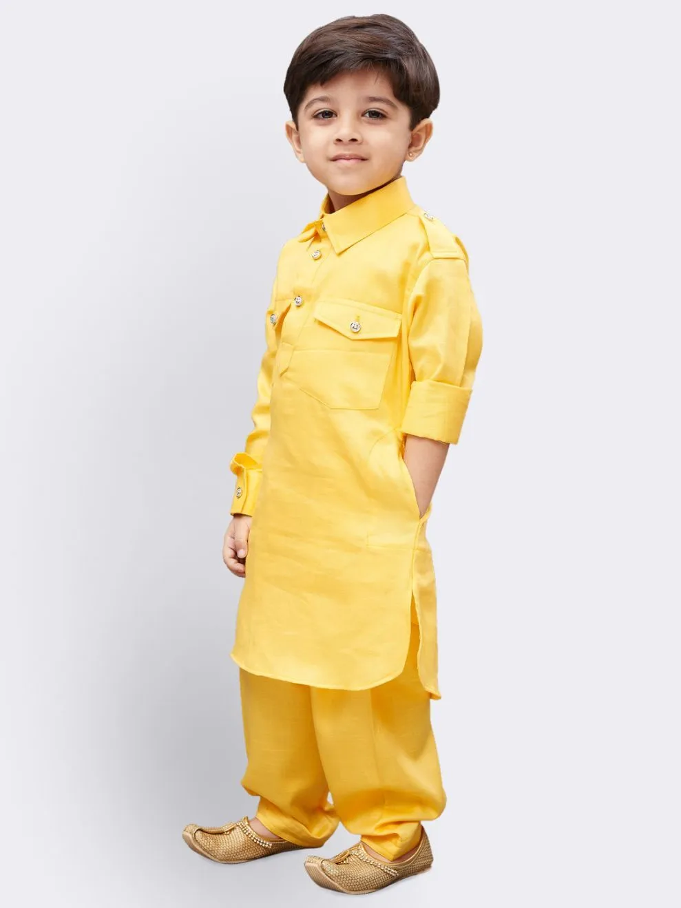 Jashvi Boys' Yellow Cotton Pathani