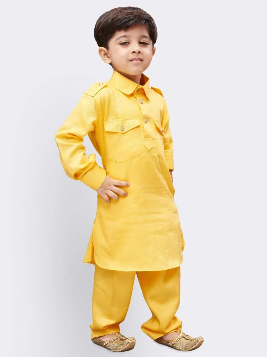 Jashvi Boys' Yellow Cotton Pathani