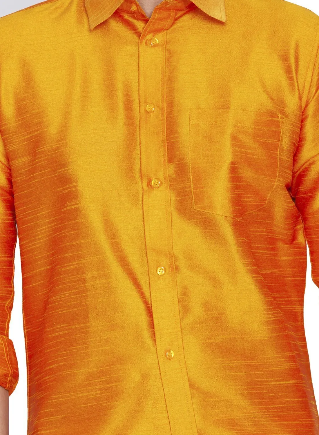 Jashvi Men's Orange Cotton Silk Blend Shirt and Mundu Set