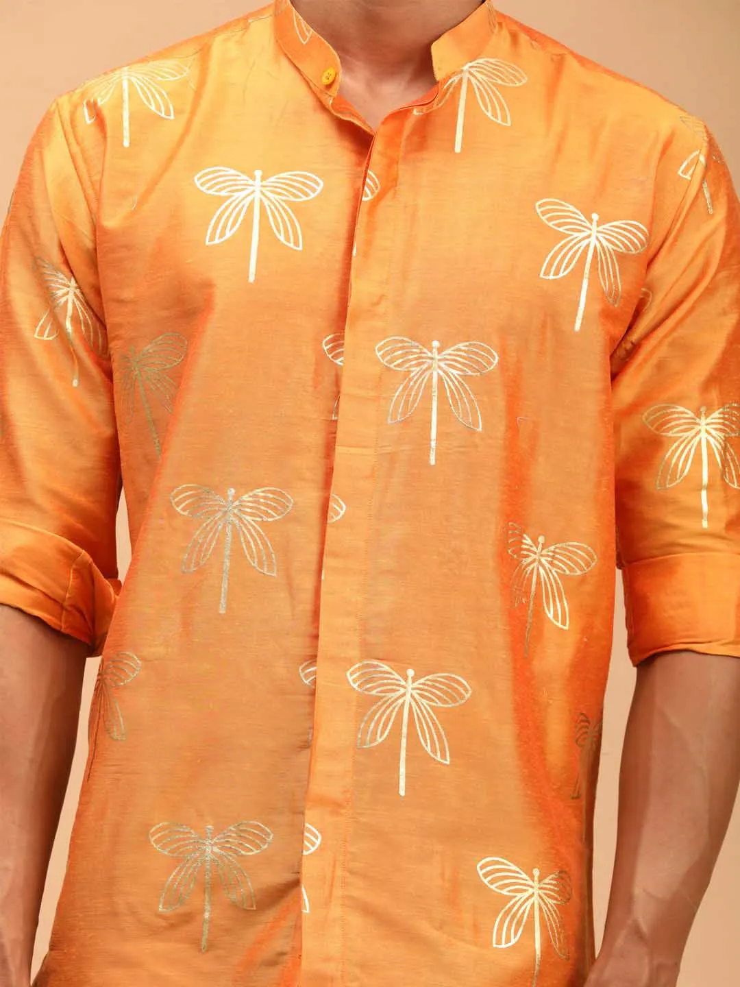 Jashvi Men's Orange Foil Print Shirt