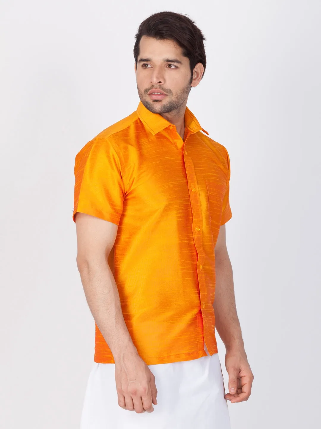 Jashvi Orange Silk Blend Baap Beta Shirt set