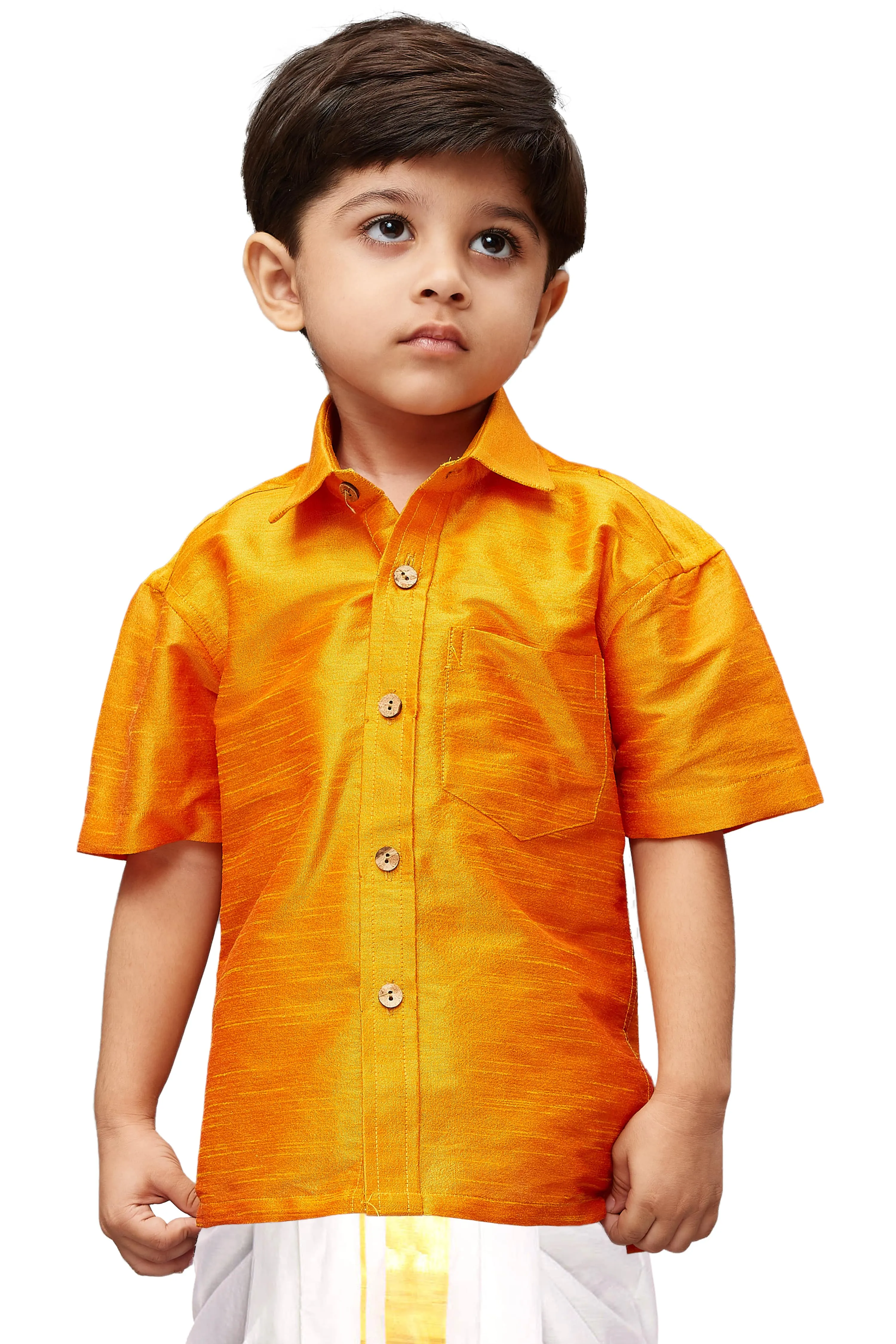 Jashvi Orange Silk Blend Baap Beta Shirt set