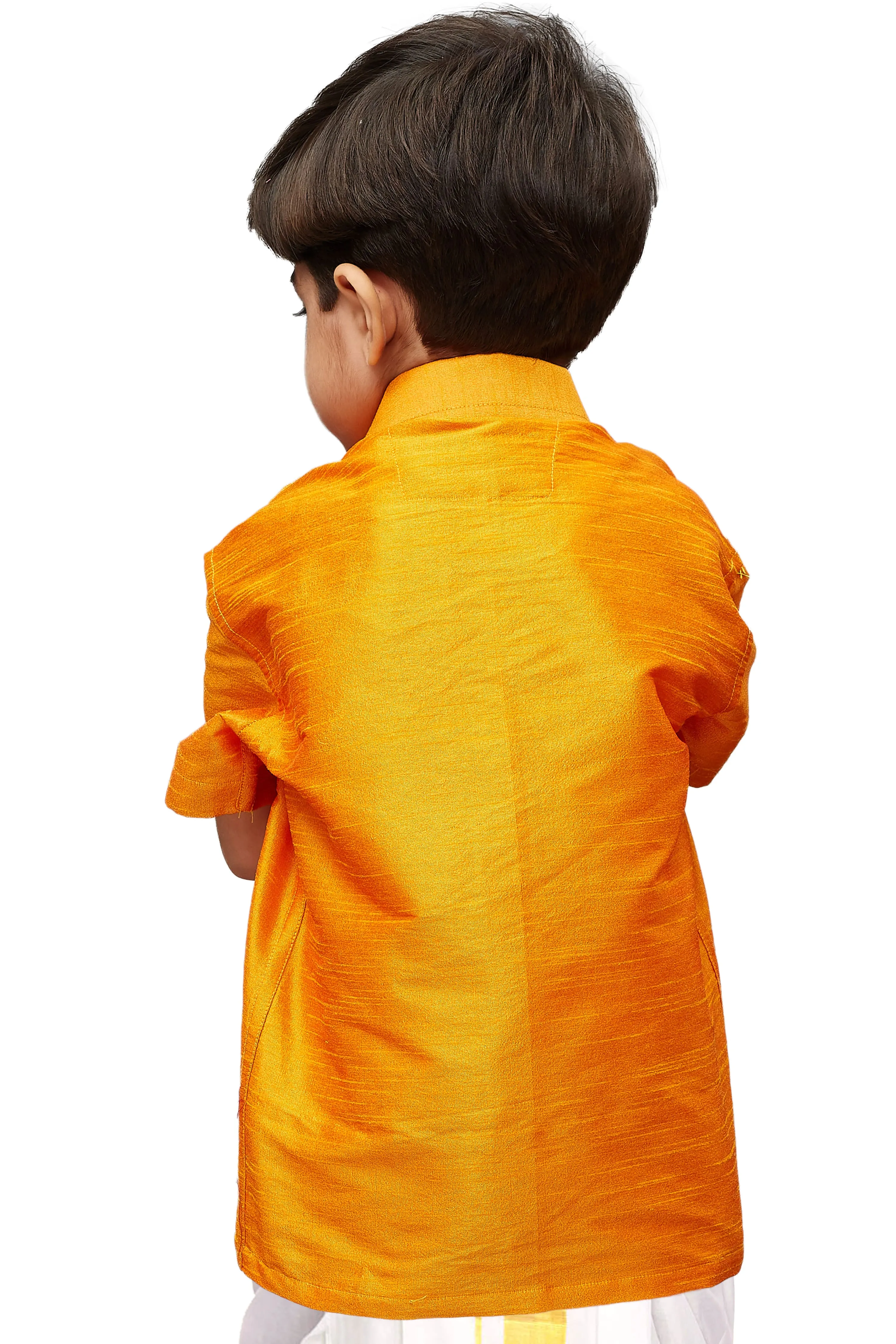 Jashvi Orange Silk Blend Baap Beta Shirt set