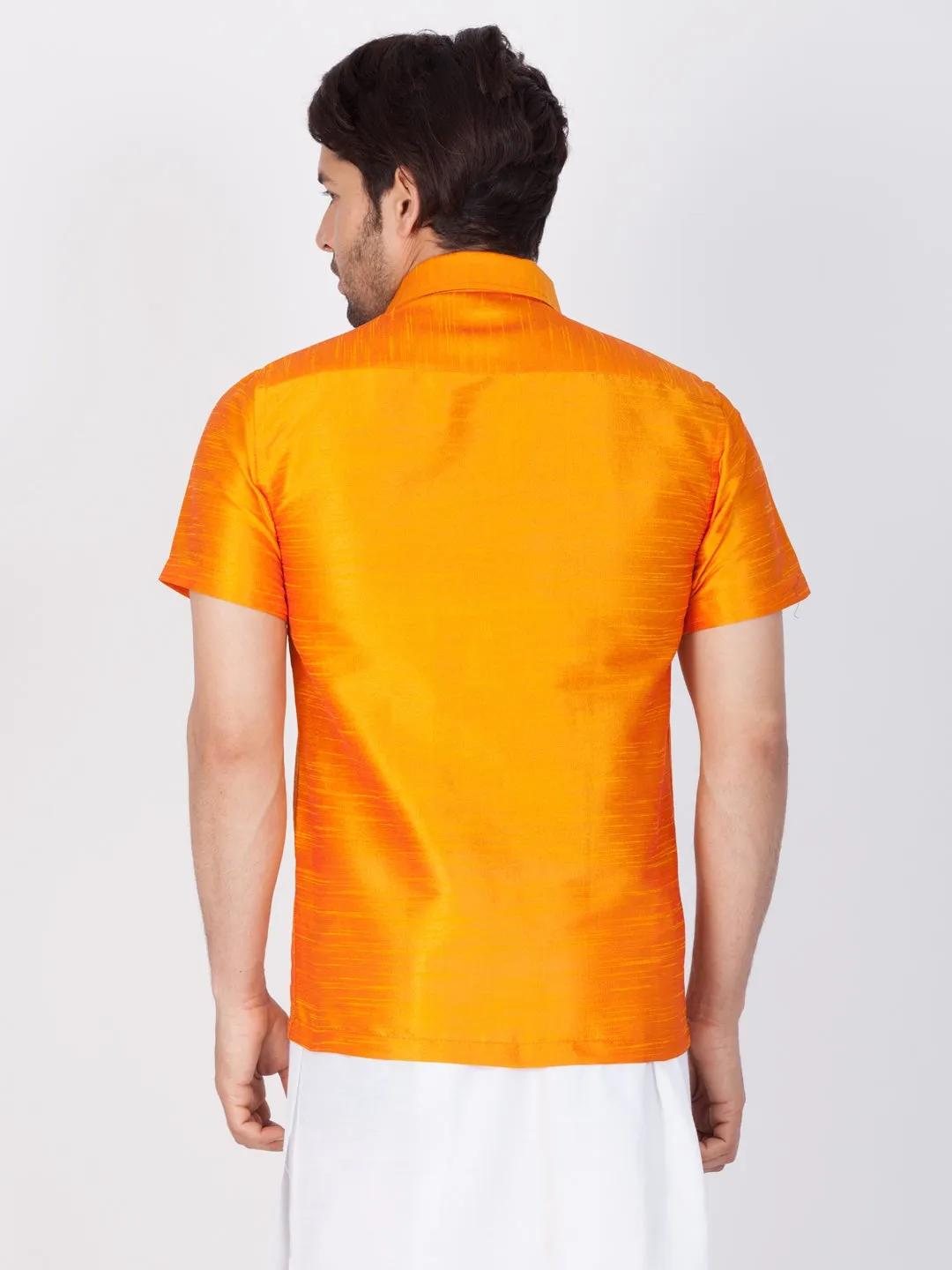 Jashvi Orange Silk Blend Baap Beta Shirt set