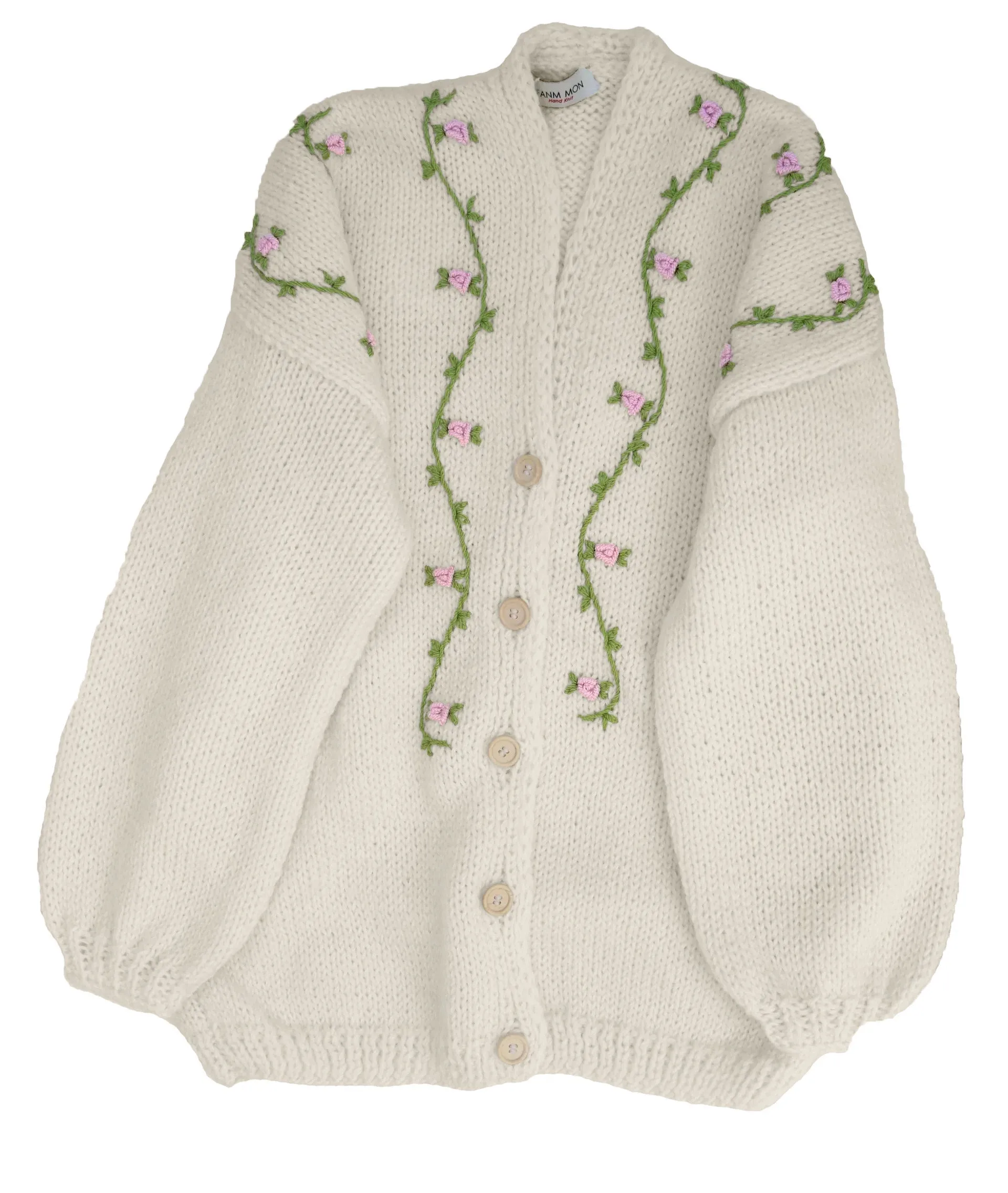 JASMIN PINK BLOOM Button Front Wool Cardigan