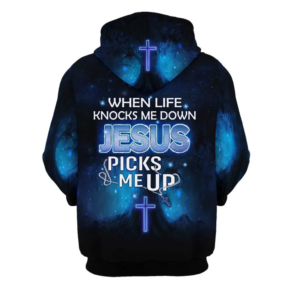 Jesus Hoodie When Life Knocks Me Down 3D All Over Print Religious Hoodie Men Women