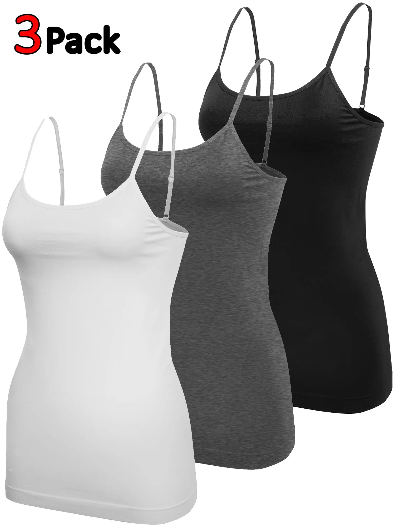 KOGMO Womens Seamless Stretchy Adjustable Strap Cami Tank Top 1-Pack or 3-Pack