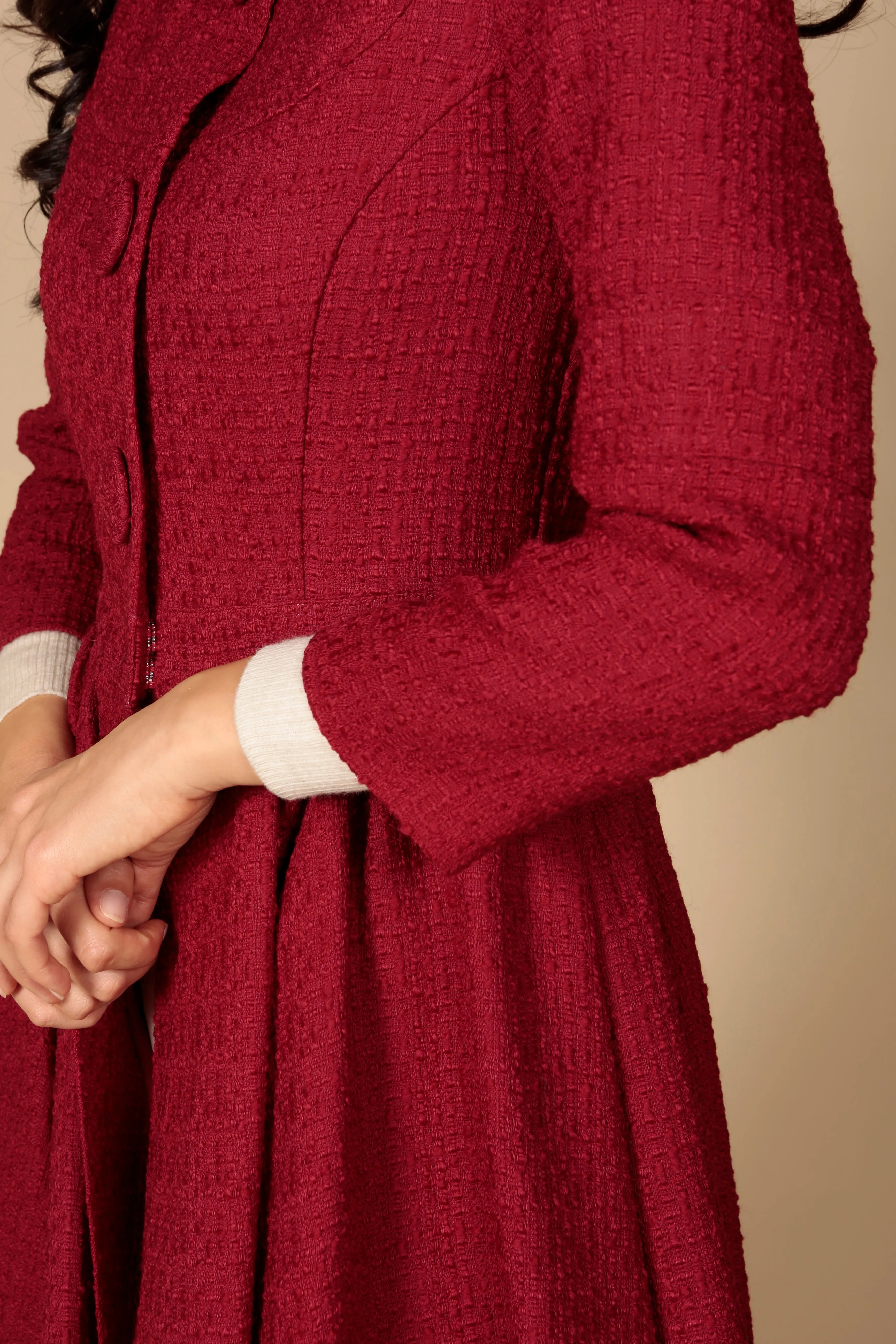 'Lady' Italian Wool Swing Dress Coat in Rosso