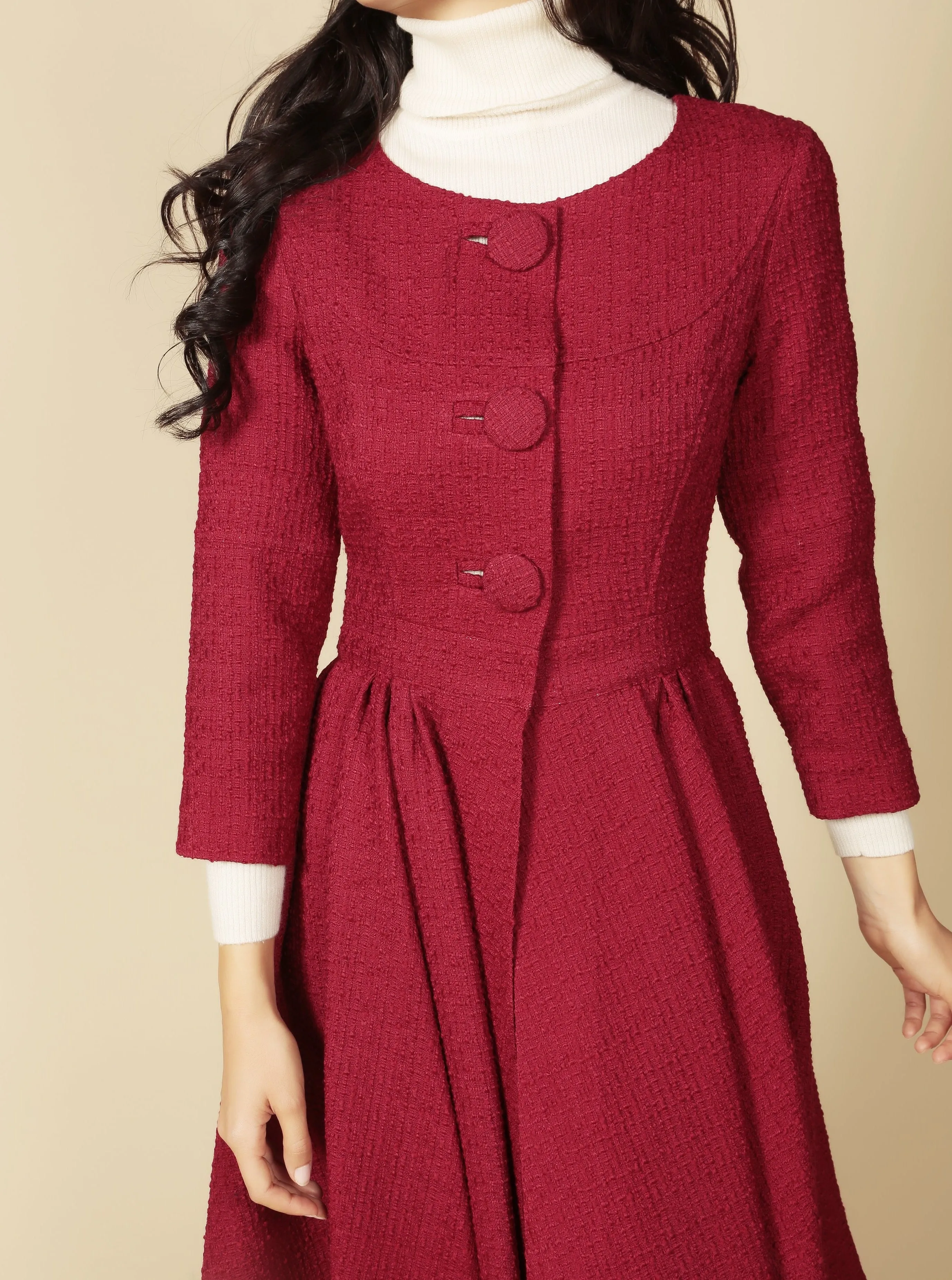 'Lady' Italian Wool Swing Dress Coat in Rosso