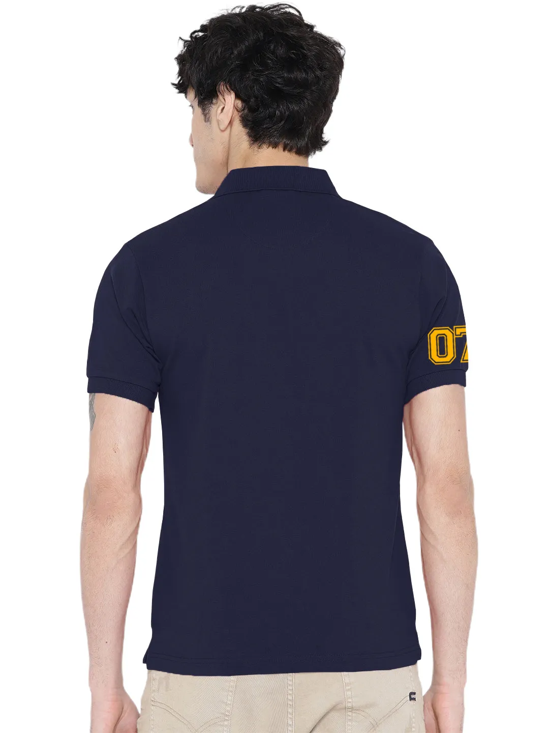 Lazychunks Printed Navy Blue Polo Tshirt For Men