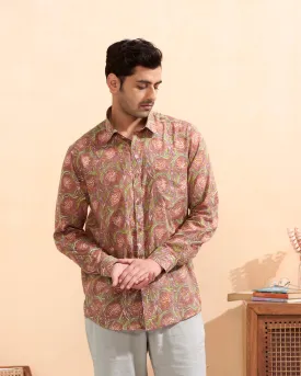 Light Brown Full Sleeve Hand Block Printed Shirt