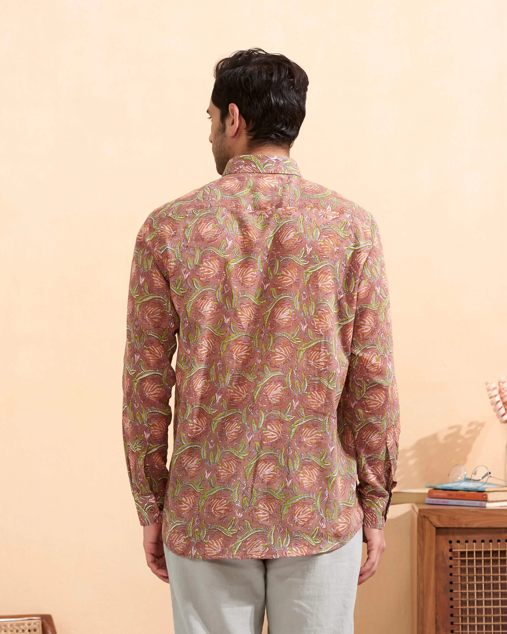 Light Brown Full Sleeve Hand Block Printed Shirt