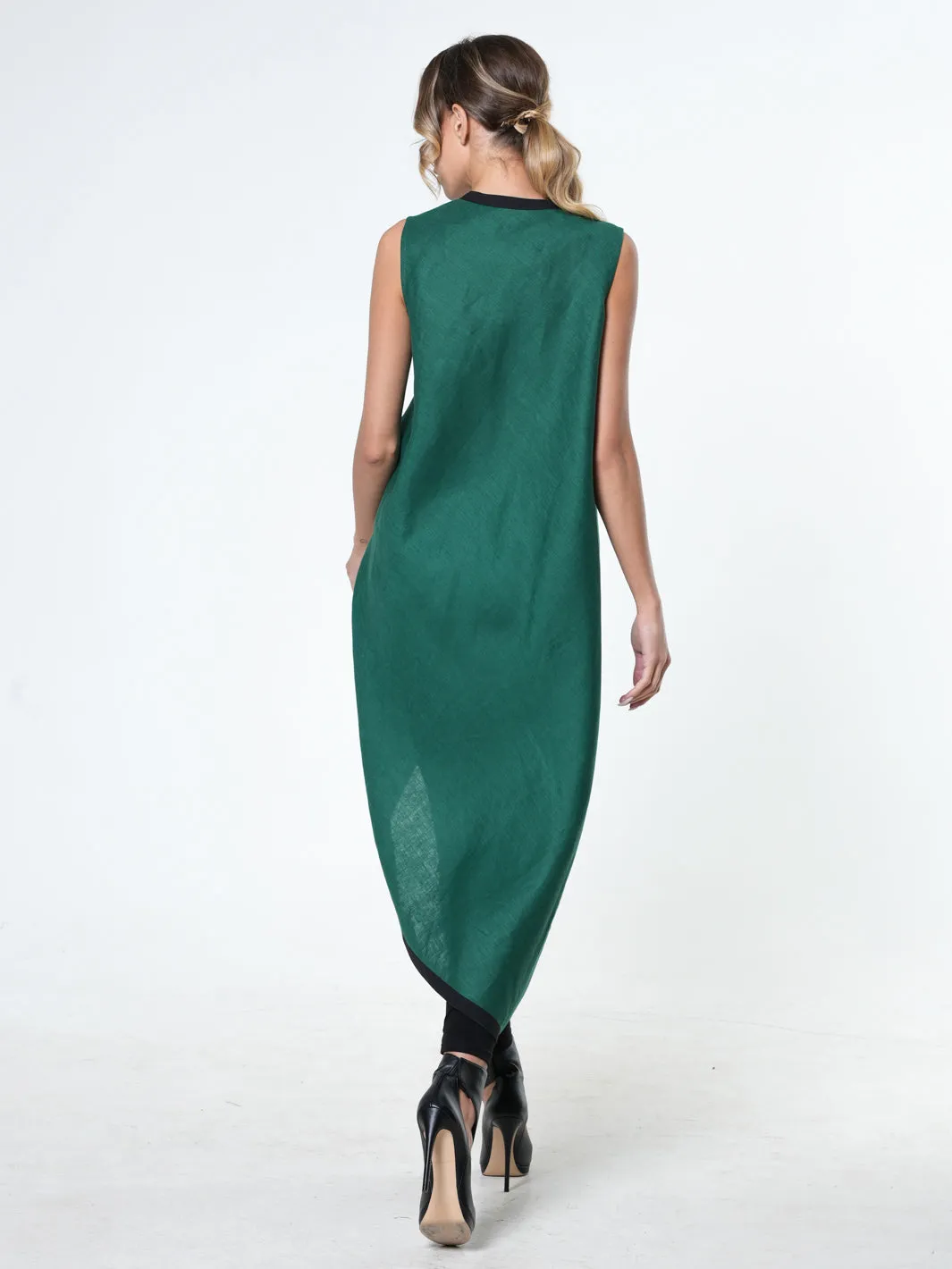 Long Linen Tunic Top In Green