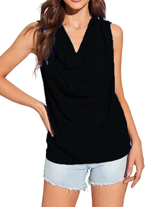 Loose Sleeveless Solid Color V-Neck Vest Top