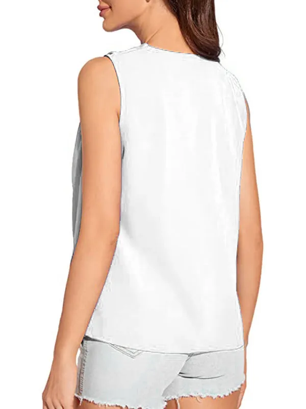 Loose Sleeveless Solid Color V-Neck Vest Top