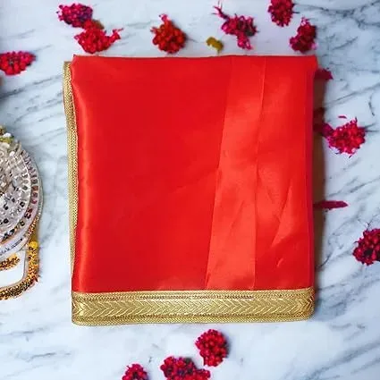 Mandir Decoration Satin Cloth| Pooja Cloth for Home Temple ( Red & White )