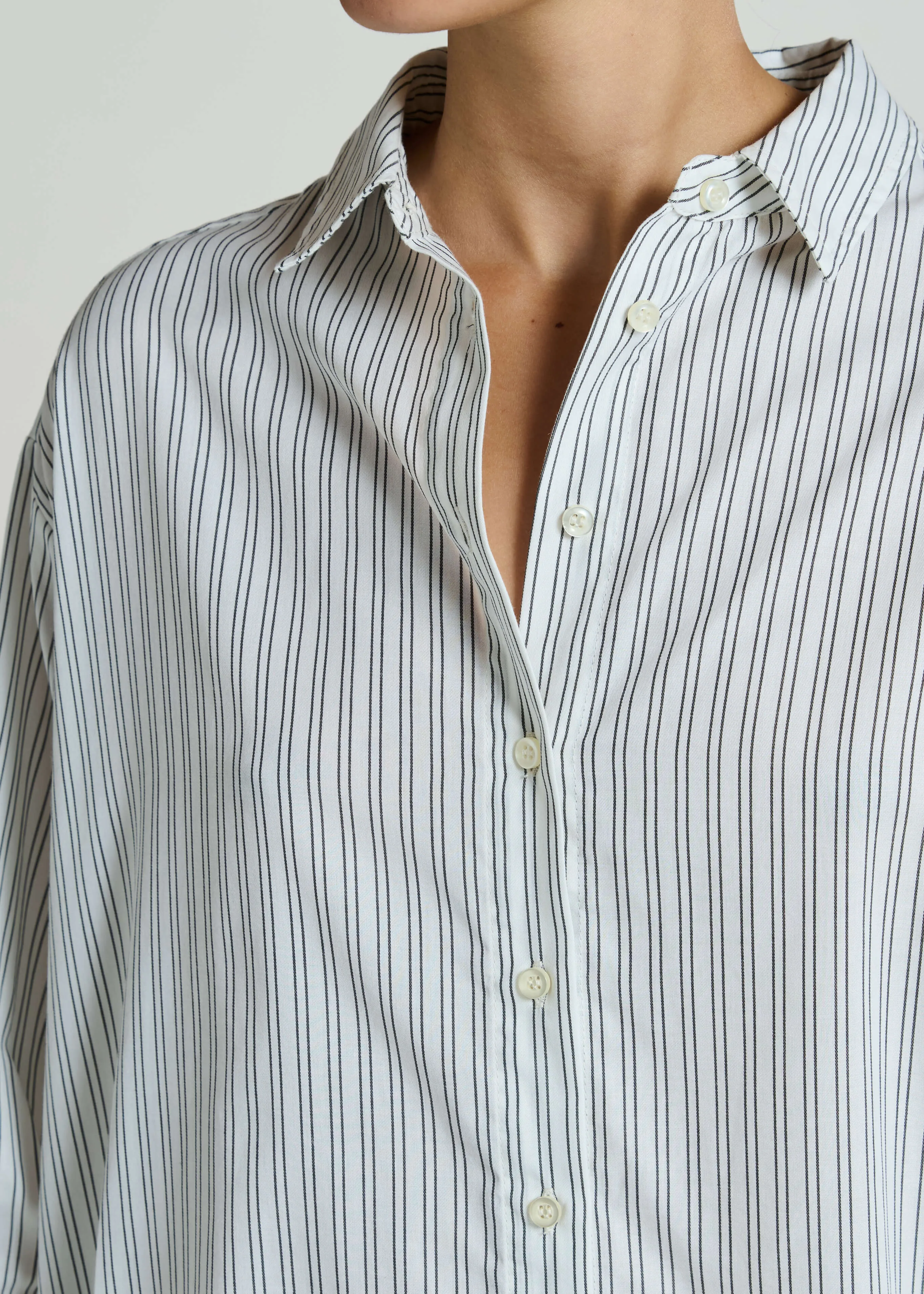 Maya Shirt White Charcoal Stripe Cotton Viscose