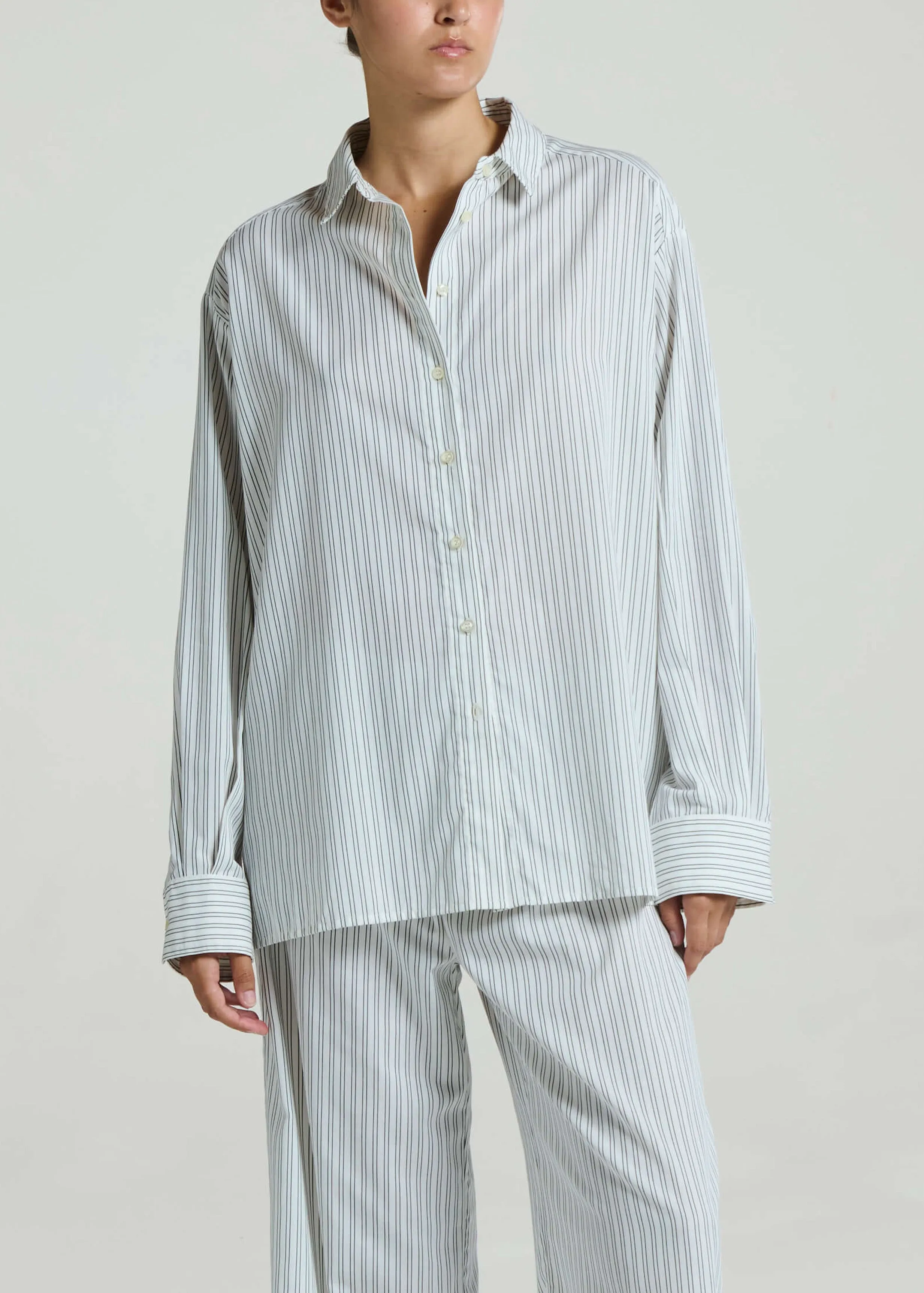 Maya Shirt White Charcoal Stripe Cotton Viscose