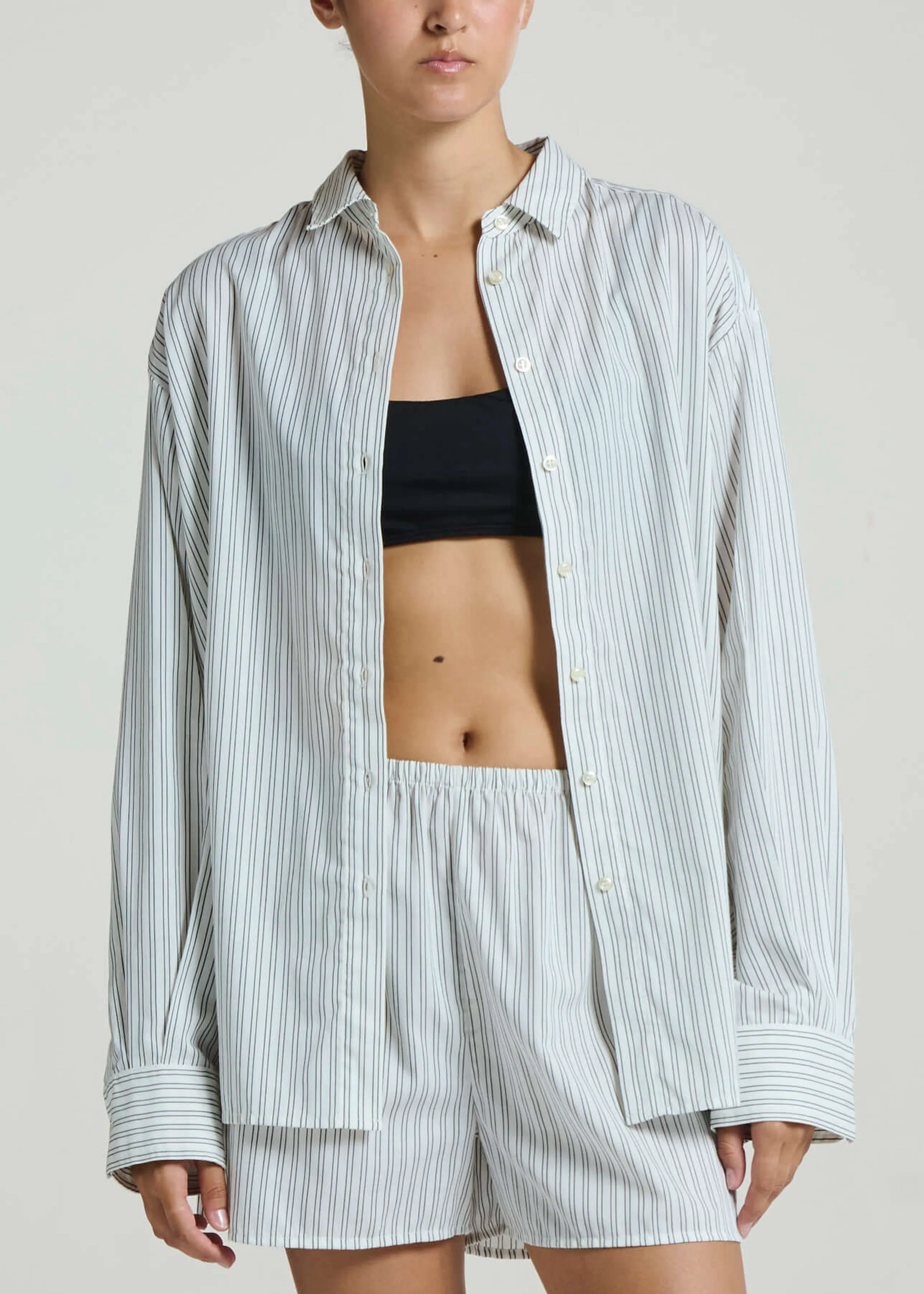 Maya Shirt White Charcoal Stripe Cotton Viscose